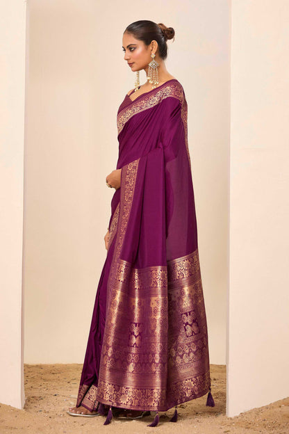 Wine  Dolla Silk with Wevon Galla Designer Work  Saree