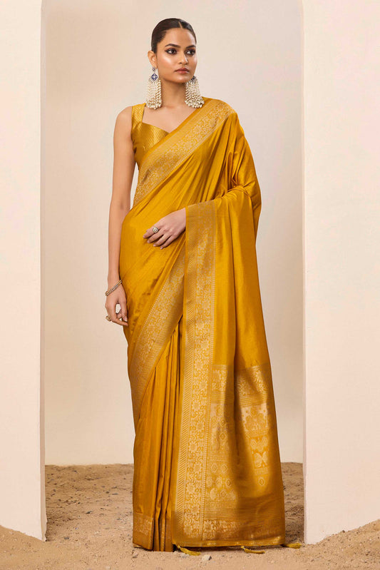 Yellow  Dolla Silk with Wevon Galla Designer Work  Saree