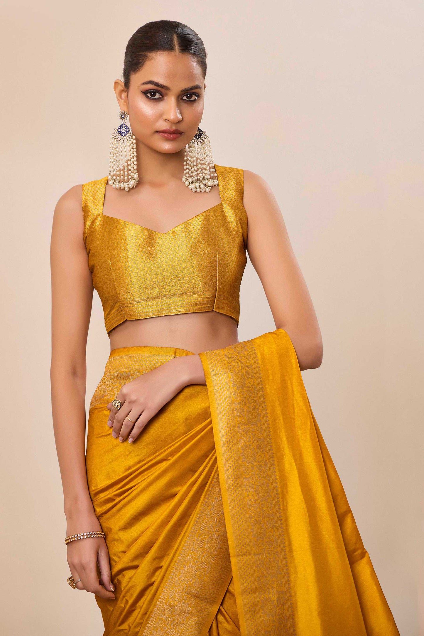 Yellow  Dolla Silk with Wevon Galla Designer Work  Saree
