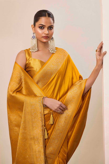 Yellow  Dolla Silk with Wevon Galla Designer Work  Saree