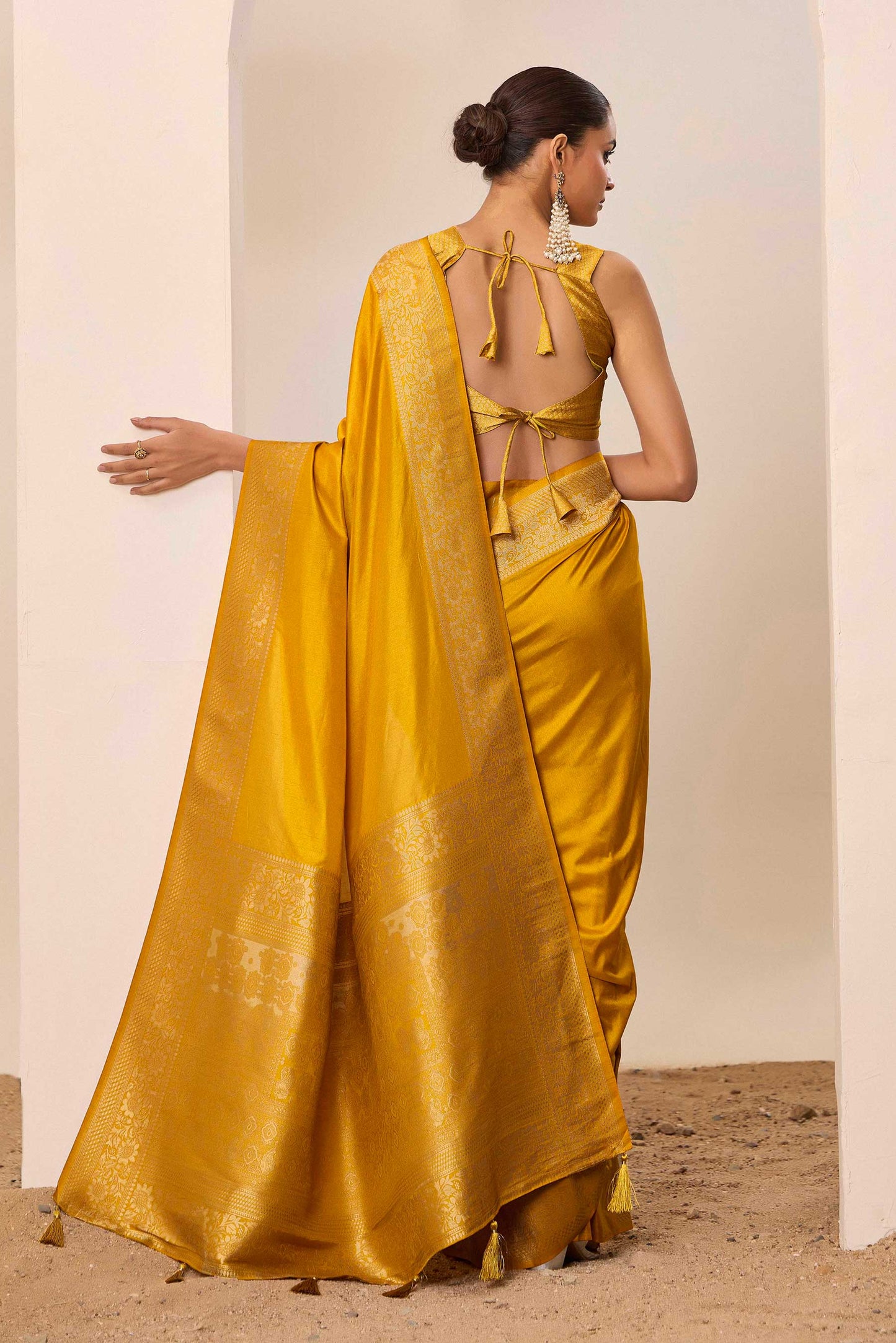 Yellow  Dolla Silk with Wevon Galla Designer Work  Saree