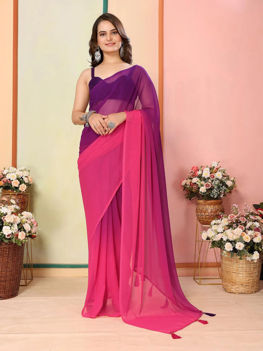 Purple Pink Pedding Color Printed Ready To Wear Saree