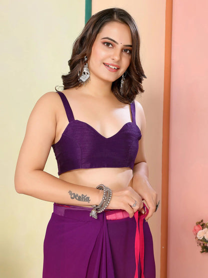 Purple Pink Pedding Color Printed Ready To Wear Saree