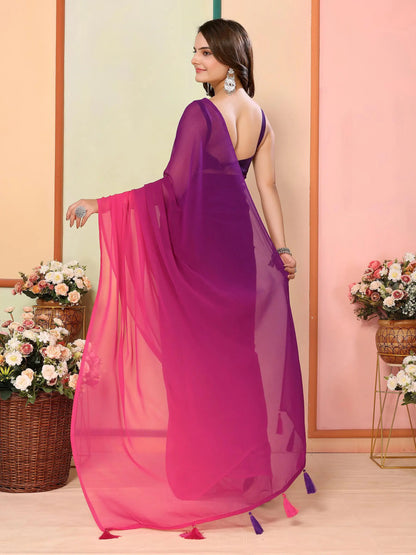 Purple Pink Pedding Color Printed Ready To Wear Saree