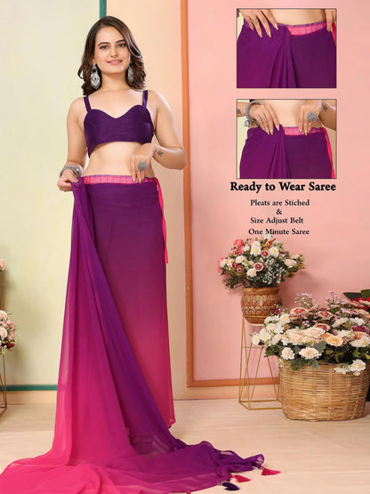 Purple Pink Pedding Color Printed Ready To Wear Saree
