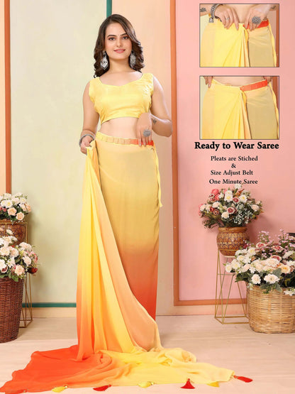 Yellow  Pedding Color Printed Ready To Wear Saree