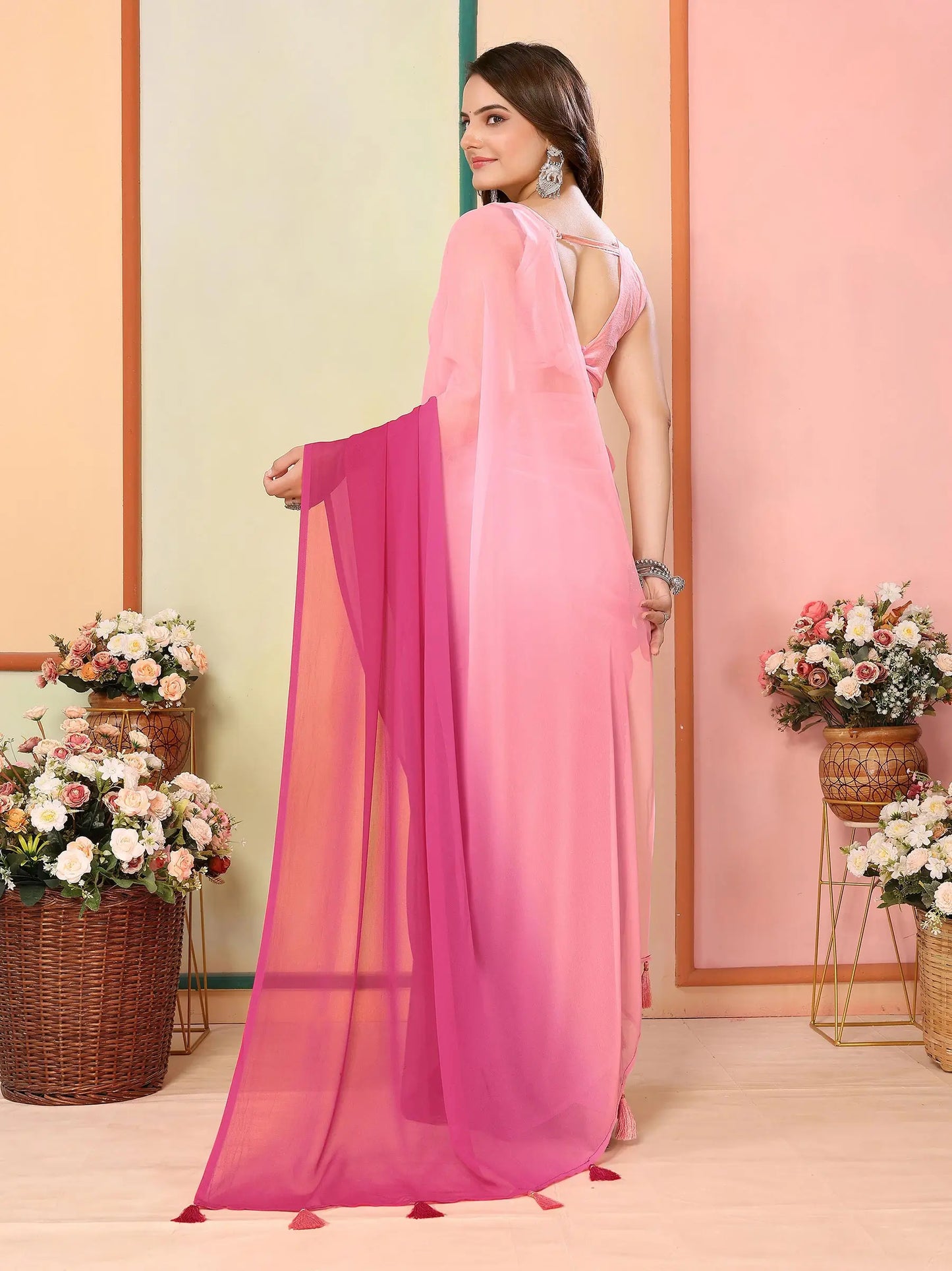Pink Pedding Color Printed Ready To Wear Saree