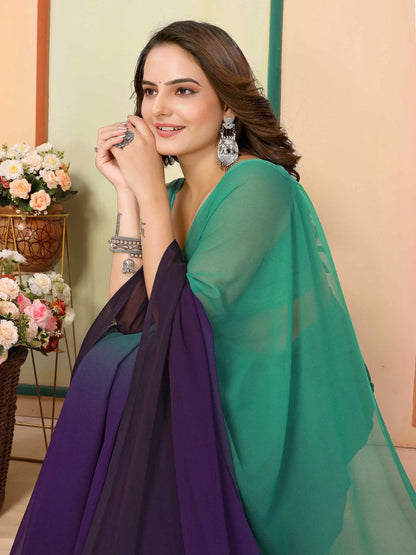 Teal Green  Pedding Color Printed Ready To Wear Saree