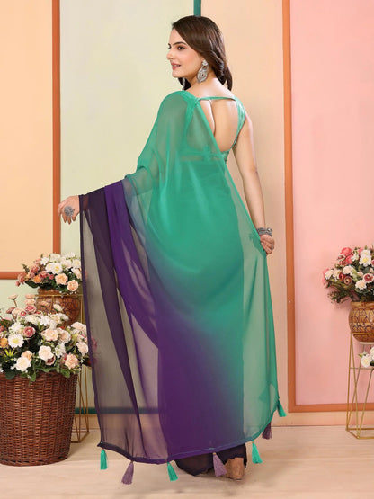 Teal Green  Pedding Color Printed Ready To Wear Saree