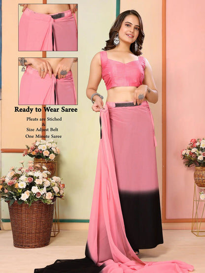 Pink Pedding Color Printed Ready To Wear Saree