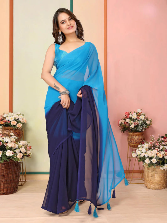 Blue Pedding Color Printed Ready To Wear Saree