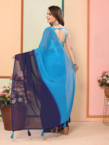 Blue Pedding Color Printed Ready To Wear Saree