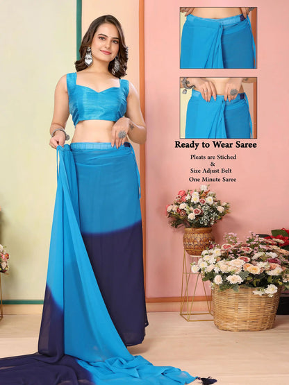 Blue Pedding Color Printed Ready To Wear Saree