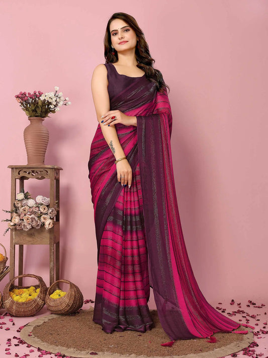 Pink Wevon Designer Printed  Ready To Wear  Silk Saree