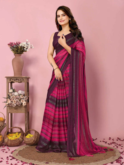 Pink Wevon Designer Printed  Ready To Wear  Silk Saree