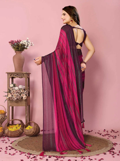Pink Wevon Designer Printed  Ready To Wear  Silk Saree