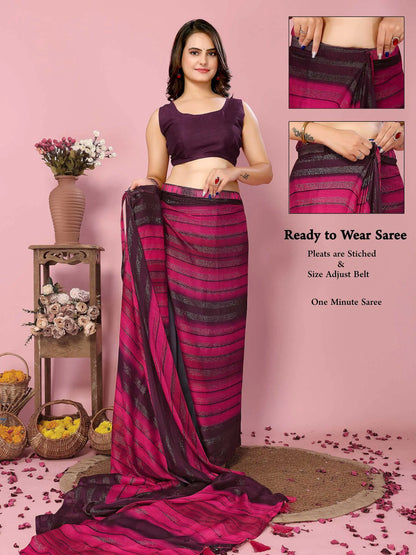 Pink Wevon Designer Printed  Ready To Wear  Silk Saree