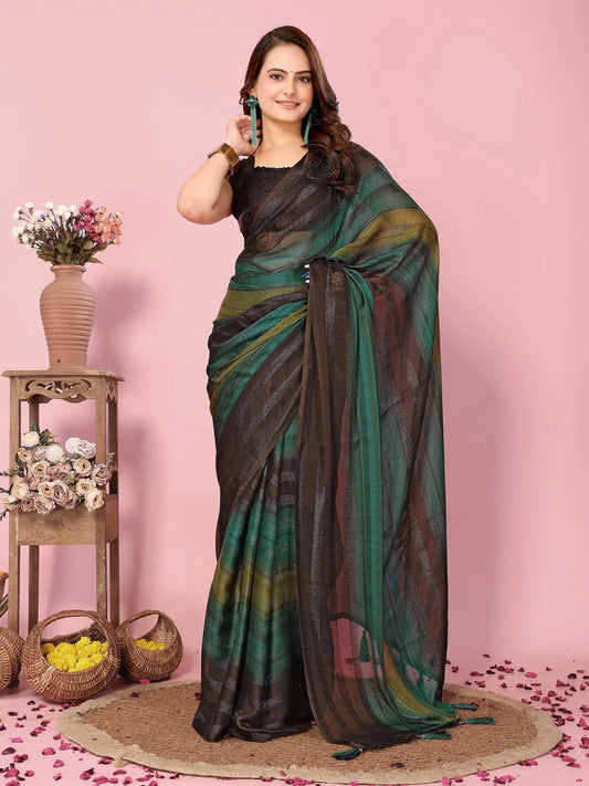 Multi Color Wevon Designer Printed Ready To Wear  Silk Saree
