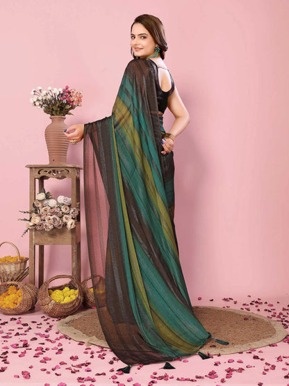 Multi Color Wevon Designer Printed Ready To Wear  Silk Saree