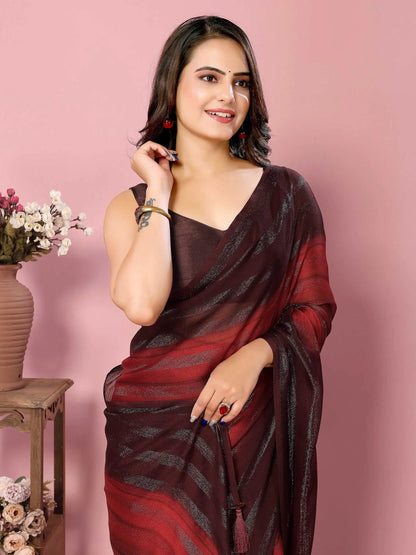 Red Wevon Designer Printed  Ready To Wear  Silk Saree