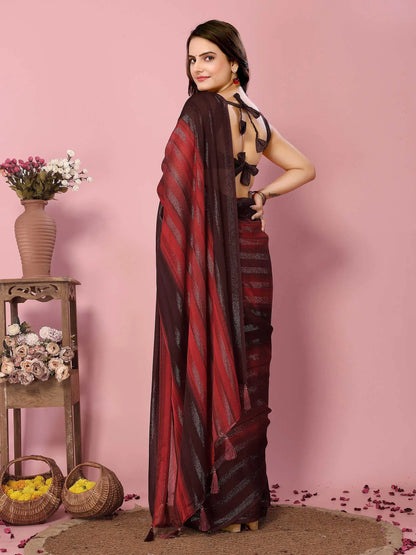 Red Wevon Designer Printed  Ready To Wear  Silk Saree
