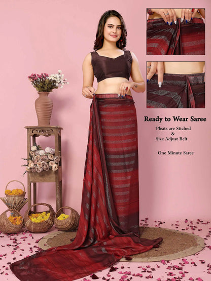 Red Wevon Designer Printed  Ready To Wear  Silk Saree