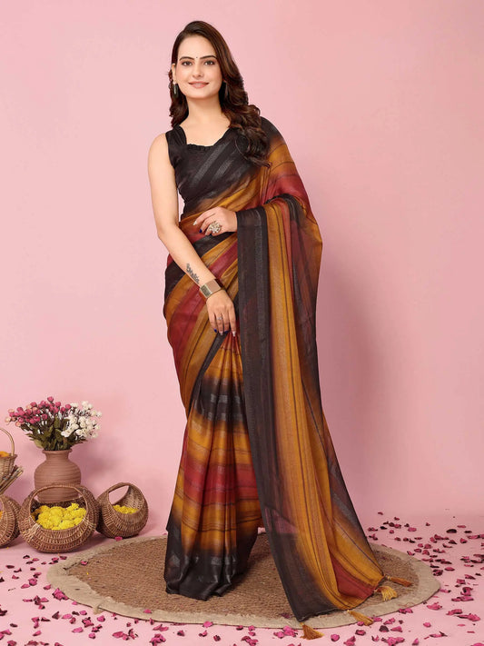 Multi Color Wevon Designer Printed  Ready To Wear  Silk Saree
