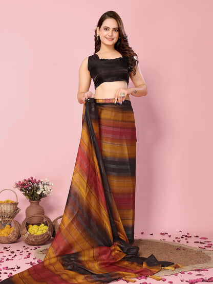Multi Color Wevon Designer Printed  Ready To Wear  Silk Saree