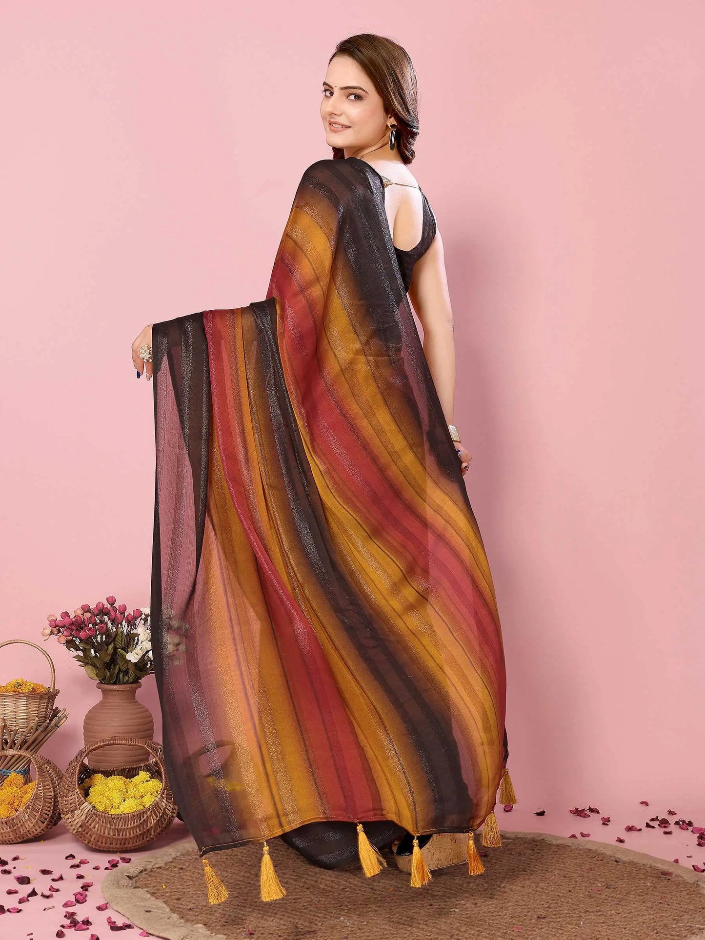 Multi Color Wevon Designer Printed  Ready To Wear  Silk Saree