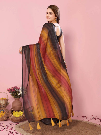 Multi Color Wevon Designer Printed  Ready To Wear  Silk Saree