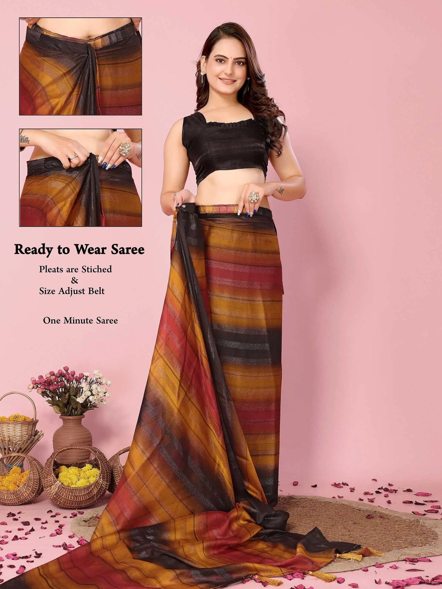 Multi Color Wevon Designer Printed  Ready To Wear  Silk Saree
