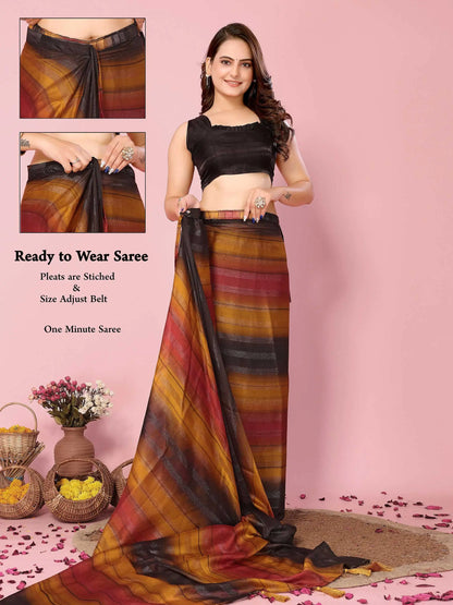 Multi Color Wevon Designer Printed  Ready To Wear  Silk Saree