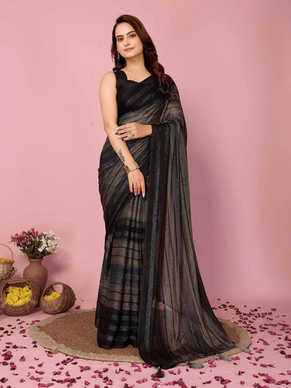 Black Wevon Designer Printed  Ready To Wear  Silk Saree