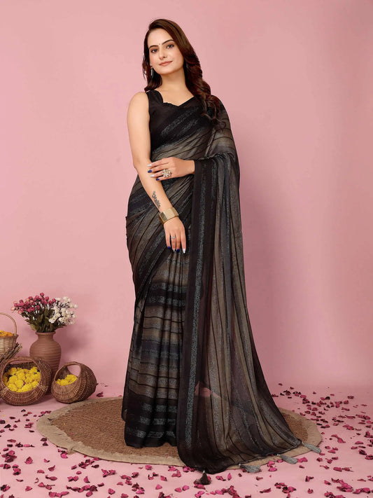 Black Wevon Designer Printed  Ready To Wear  Silk Saree