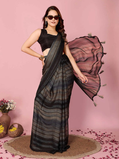 Black Wevon Designer Printed  Ready To Wear  Silk Saree