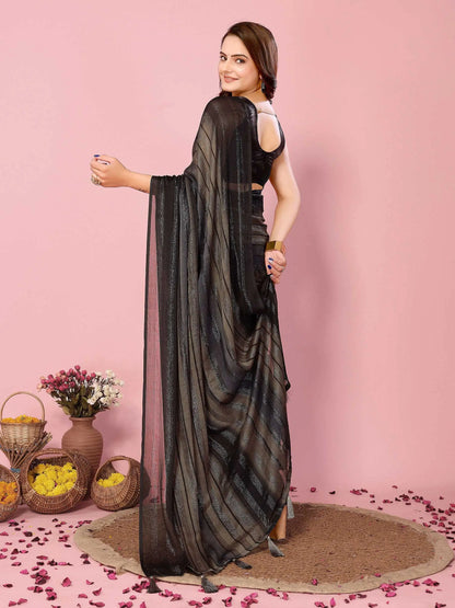 Black Wevon Designer Printed  Ready To Wear  Silk Saree