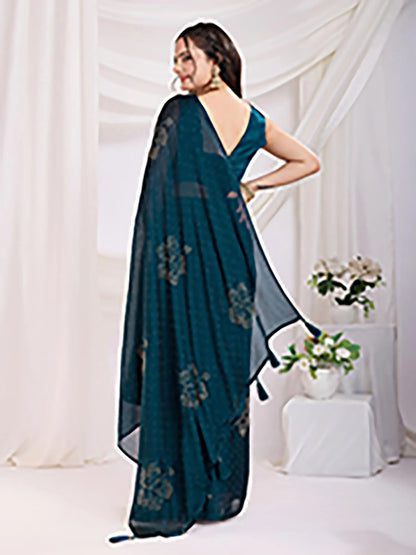 Dark Blue Rangoli Silk With Diamond Work Ready To Wear Saree