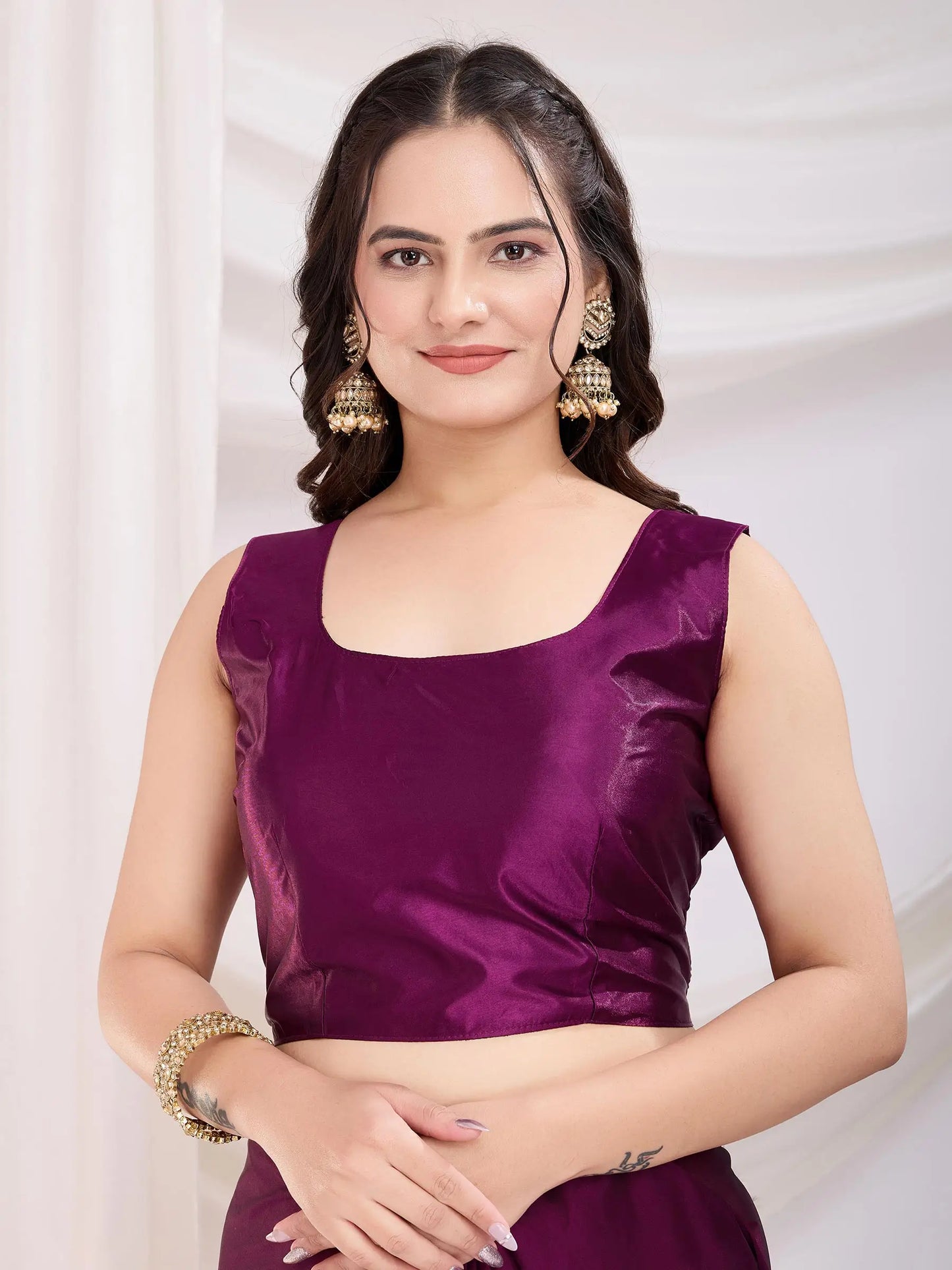 Wine Rangoli Silk With Diamond Work Ready To Wear Saree