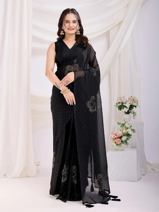Black  Rangoli Silk With Diamond Work Ready To Wear Saree