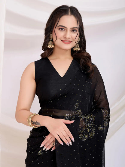 Black  Rangoli Silk With Diamond Work Ready To Wear Saree