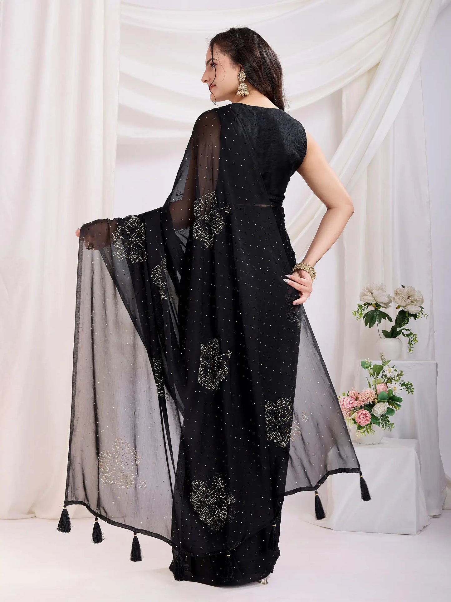 Black  Rangoli Silk With Diamond Work Ready To Wear Saree