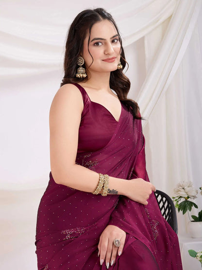 Red Rangoli Silk With Diamond Work Ready To Wear Saree
