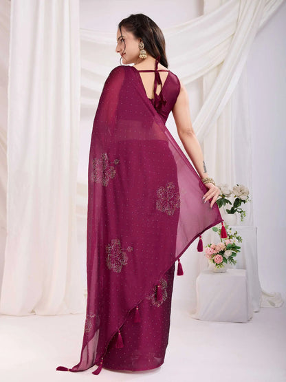 Red Rangoli Silk With Diamond Work Ready To Wear Saree