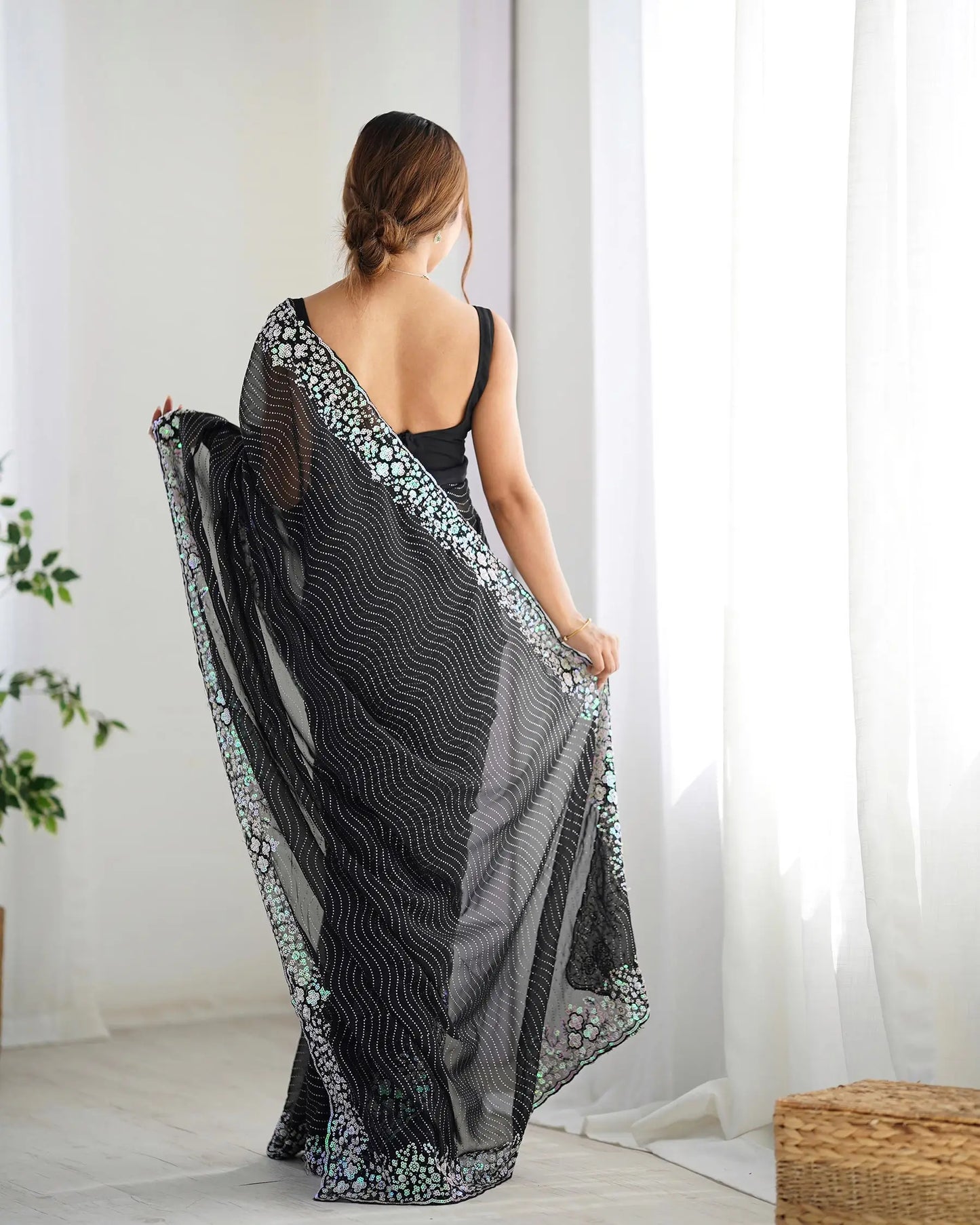 Black  Sequance Embroidery Work Designer Saree
