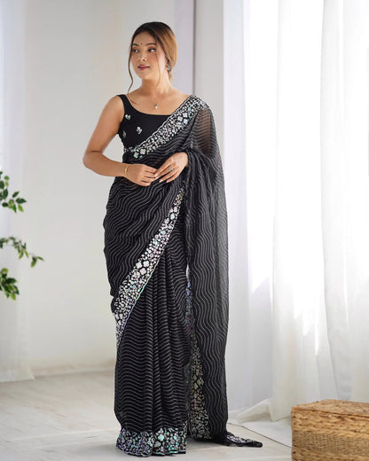 Black  Sequance Embroidery Work Designer Saree