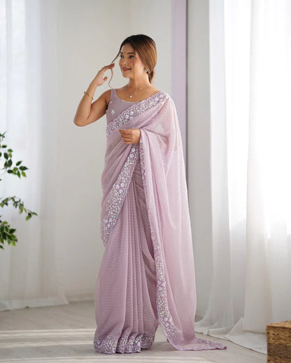 Dusty Lavender  Sequance Embroidery Work Designer Saree