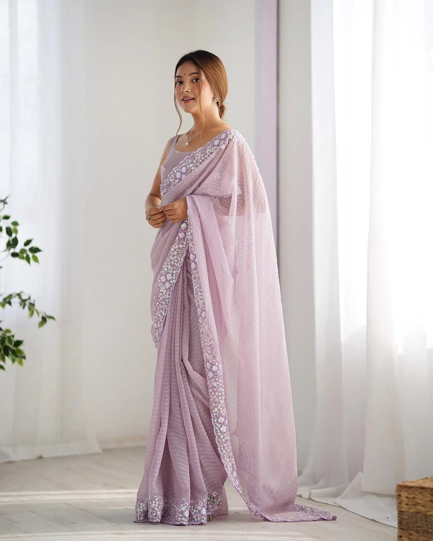 Dusty Lavender  Sequance Embroidery Work Designer Saree