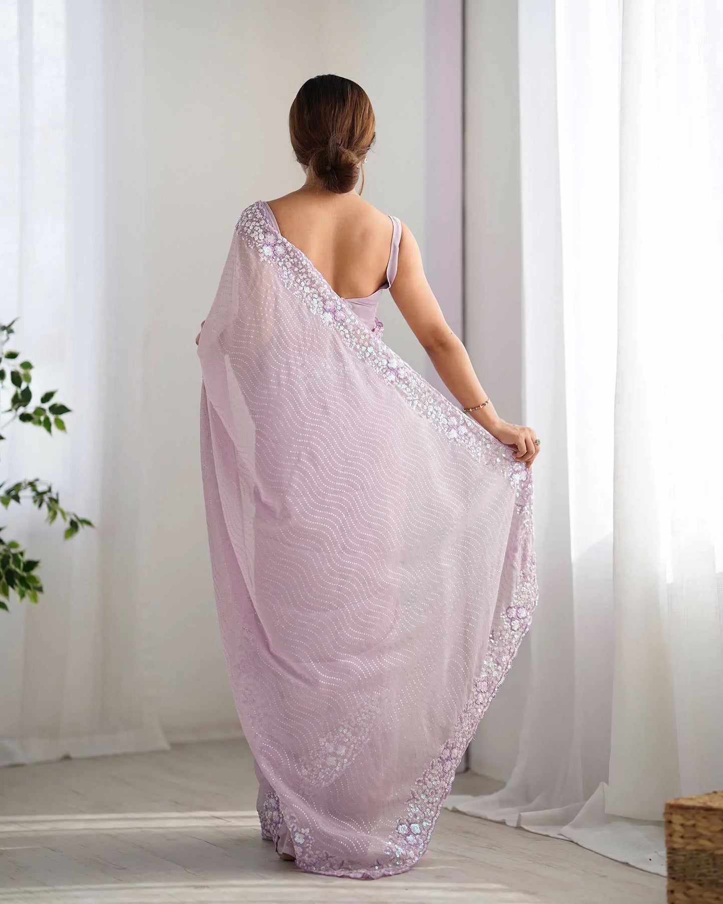 Dusty Lavender  Sequance Embroidery Work Designer Saree