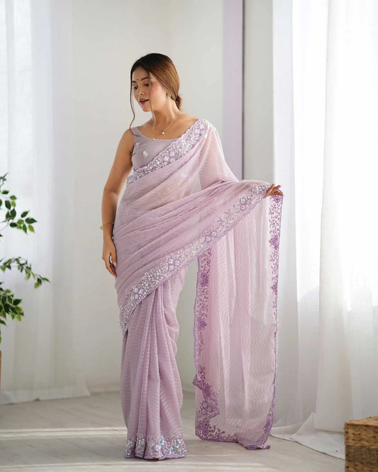 Dusty Lavender  Sequance Embroidery Work Designer Saree