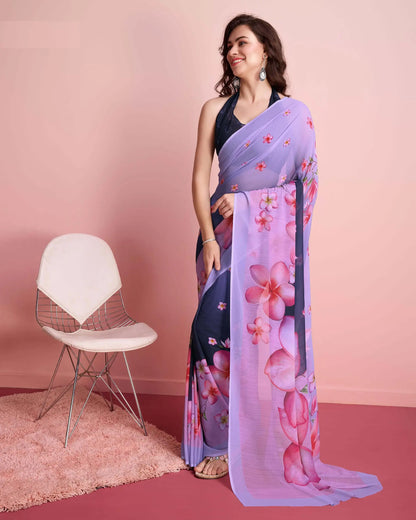 Lite Purple Designer Printed Saree